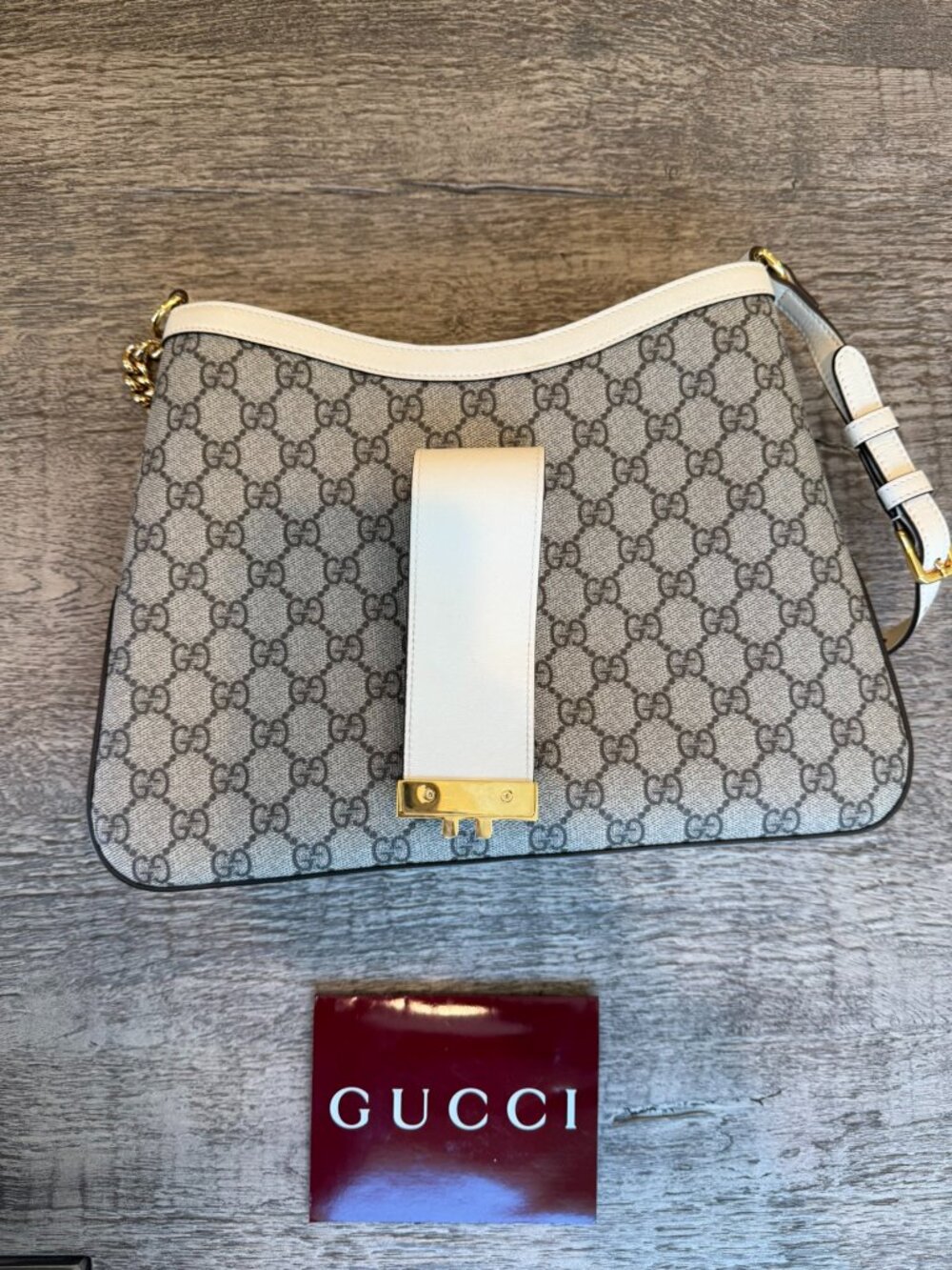 Gucci Padlock Monogram GG Supreme Leather Shoulder Bag Beige Ebony - Picture 8 of 9
